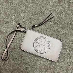 Tory Burch Ivory Wristlet with Logo